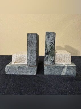Vintage Marble Stone Bookends - Green and Gray